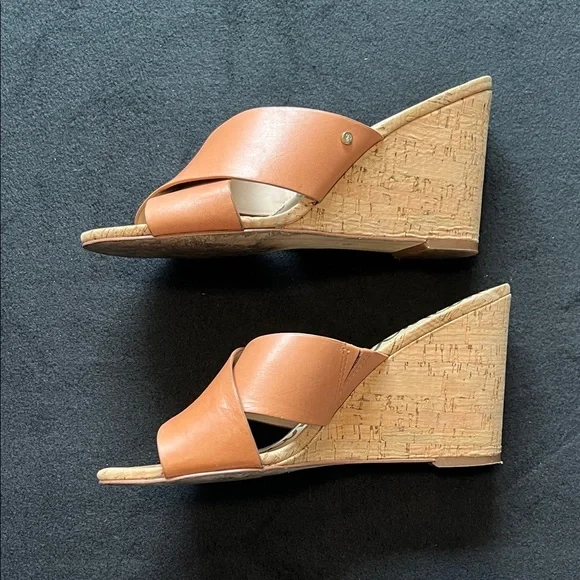 Sam Edelman Nahla Tan Brown Crisscross Leather Wedge Sandals 8.5 women’s - Picture 4 of 9